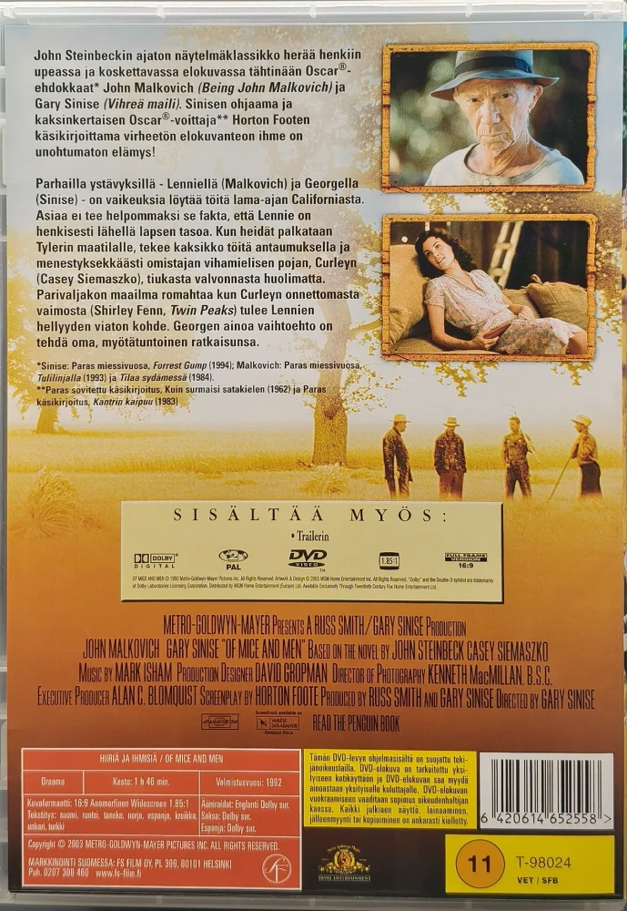 DVD) John Malkovich: Hiiriä ja Ihmisiä (1992) SUOMIKANNET