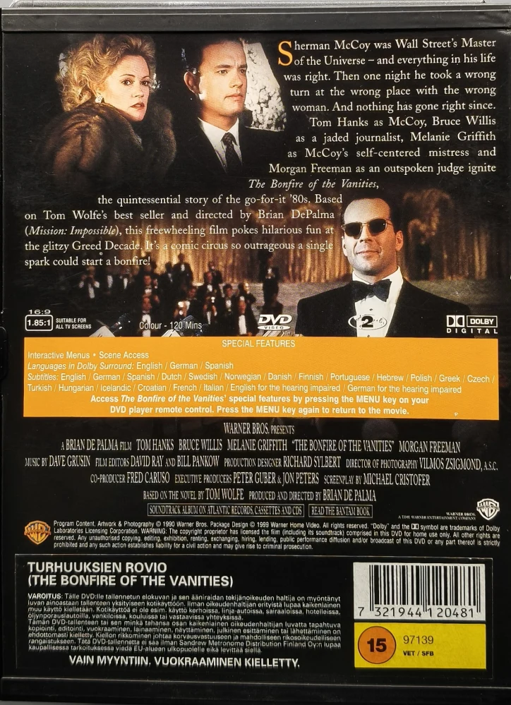 DVD) The Bonfire of the Vanities  - Turhuuksien rovio (1990)