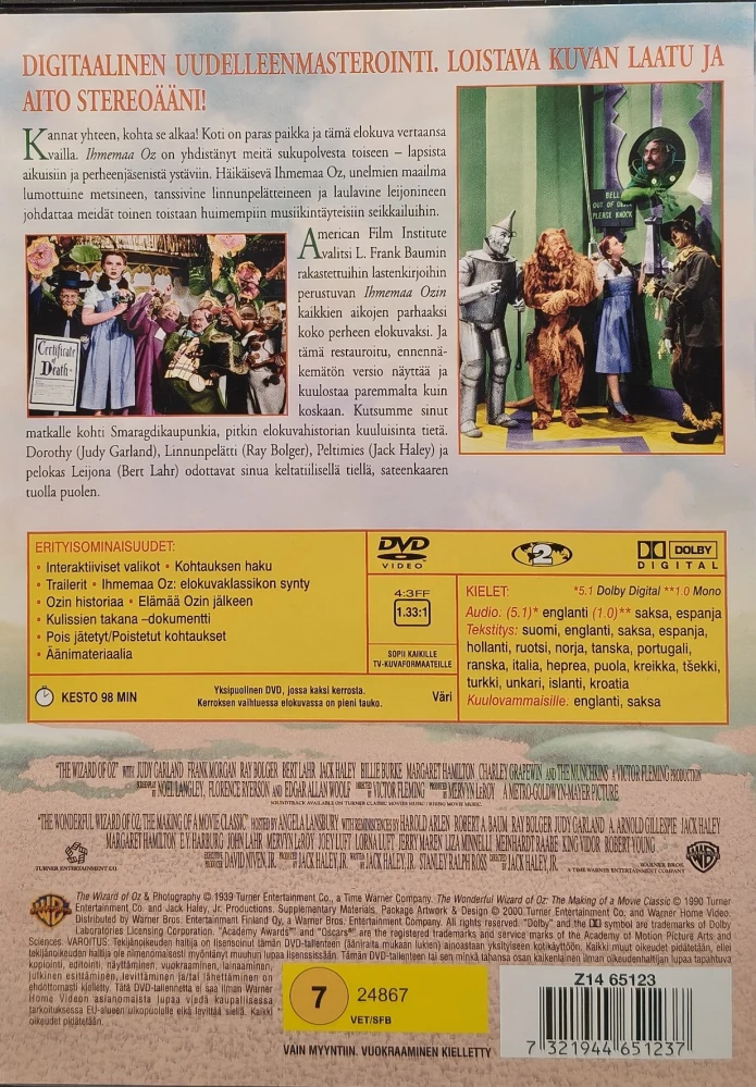 DVD) Ihmemaa Oz - The Wizard Of Oz (1939) SUOMIKANNET