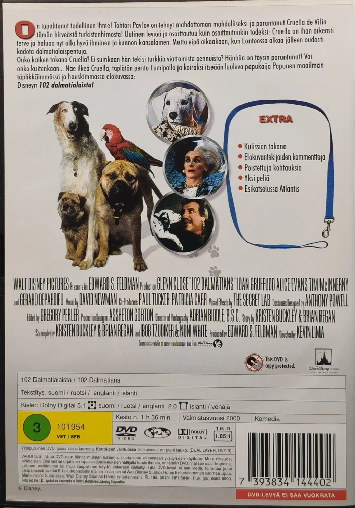 DVD) Glenn Close: DISNEY: 102 Dalmatialaista (2000) SUOMIPUHE/TEKSTIT
