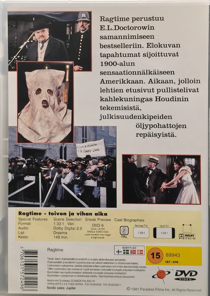 DVD) Milos Forman: Ragtime - Toivon ja Vihan Aika (1981) SUOMIKANNET