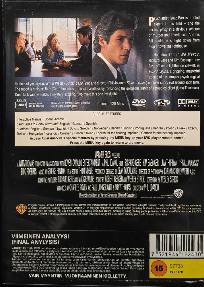 DVD) Richard Gere, Kim Basinger: Final analysis - Viimeinen analyysi (1992)