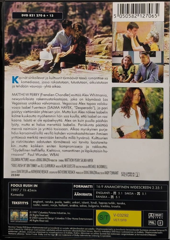 DVD) Matthew Perry, Salma Hayek: Suin Päin Suhteeseen (1997)