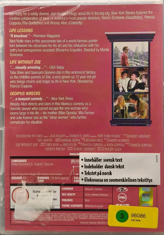 UUSI (DVD) New York Stories (1989) SUOMITEKSTIT