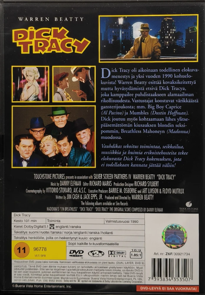 DVD) Warren Beatty, Madonna, Al Pacino: Dick Tracy (1990) SUOMIKANNET