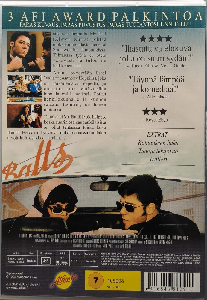 DVD) Anthony Hopkins, Russell Crowel: Spotswood (1992)