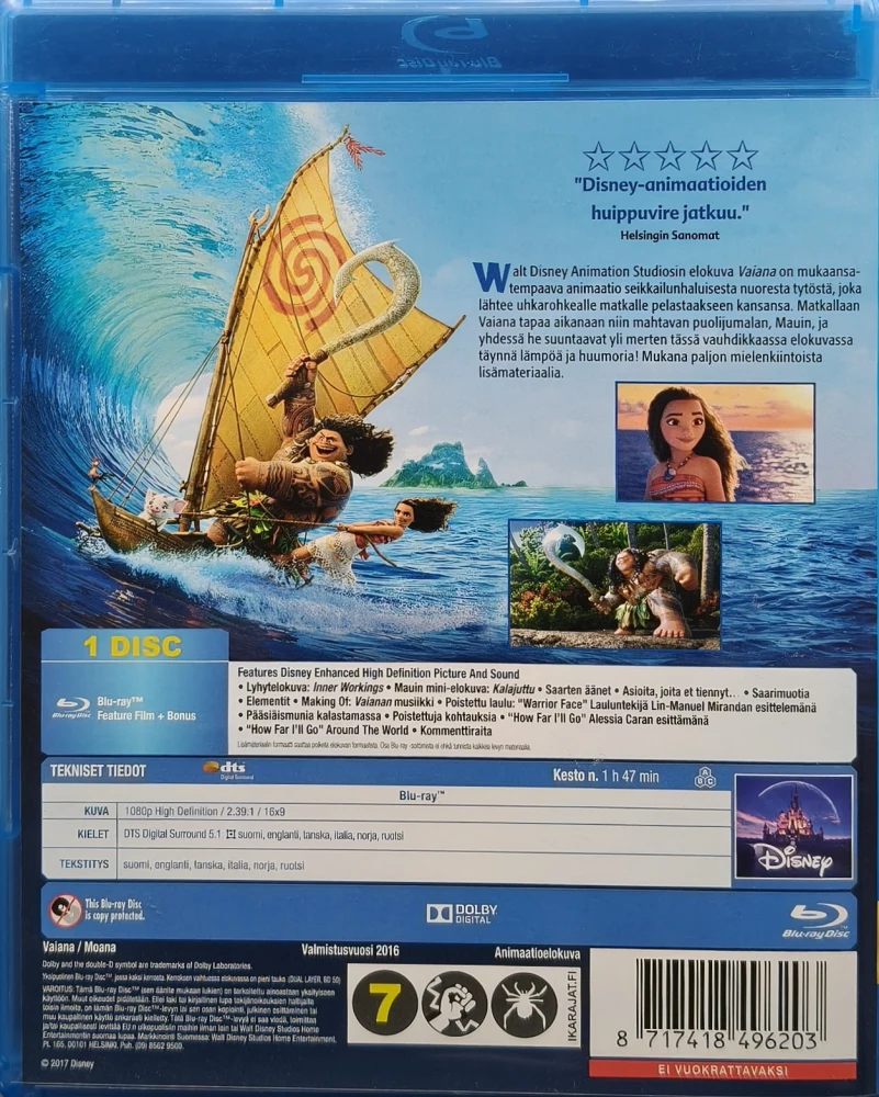 BLU-RAY) Vaiana - Disney Klassikko 55. (2016) SUOMIKANNET