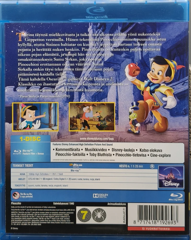 BLU-RAY) Disney Klassikko nro 2: Pinocchio (1940) SUOMIKANNET