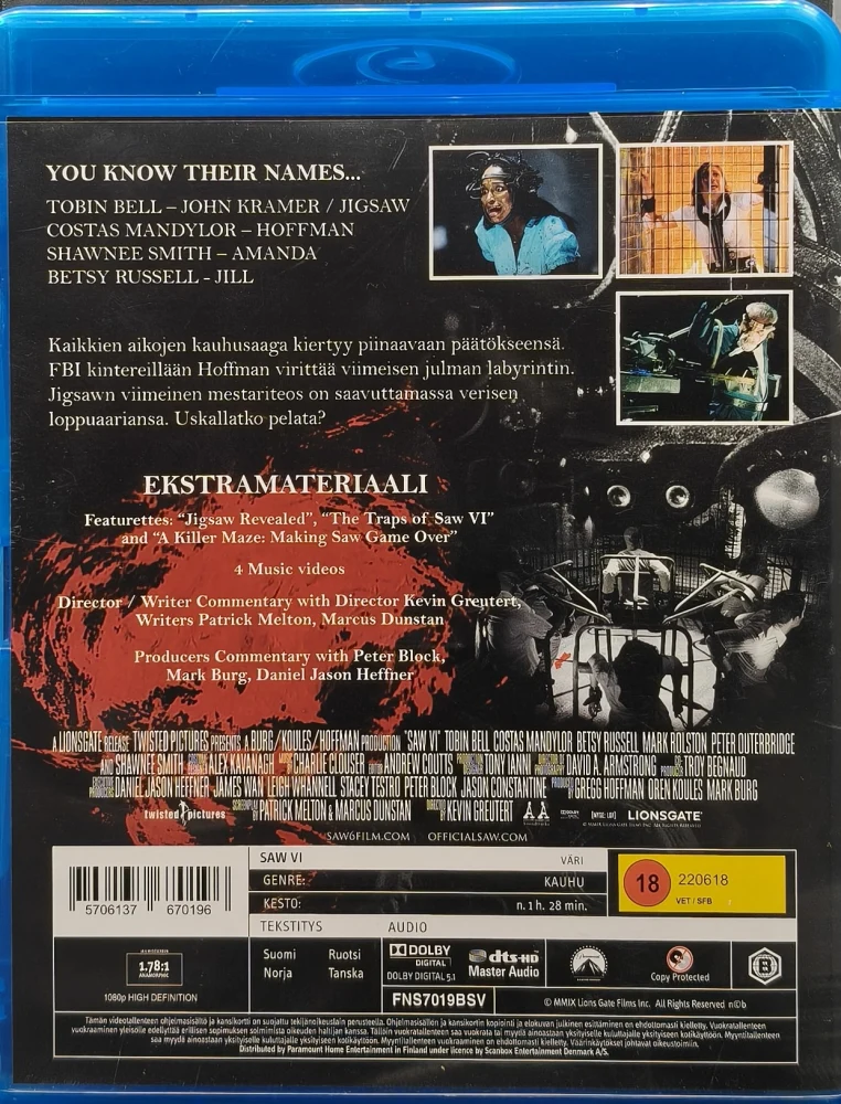 BLU-RAY) Saw VI (6) - Unrated Director's Cut (2009) SUOMIKANNET