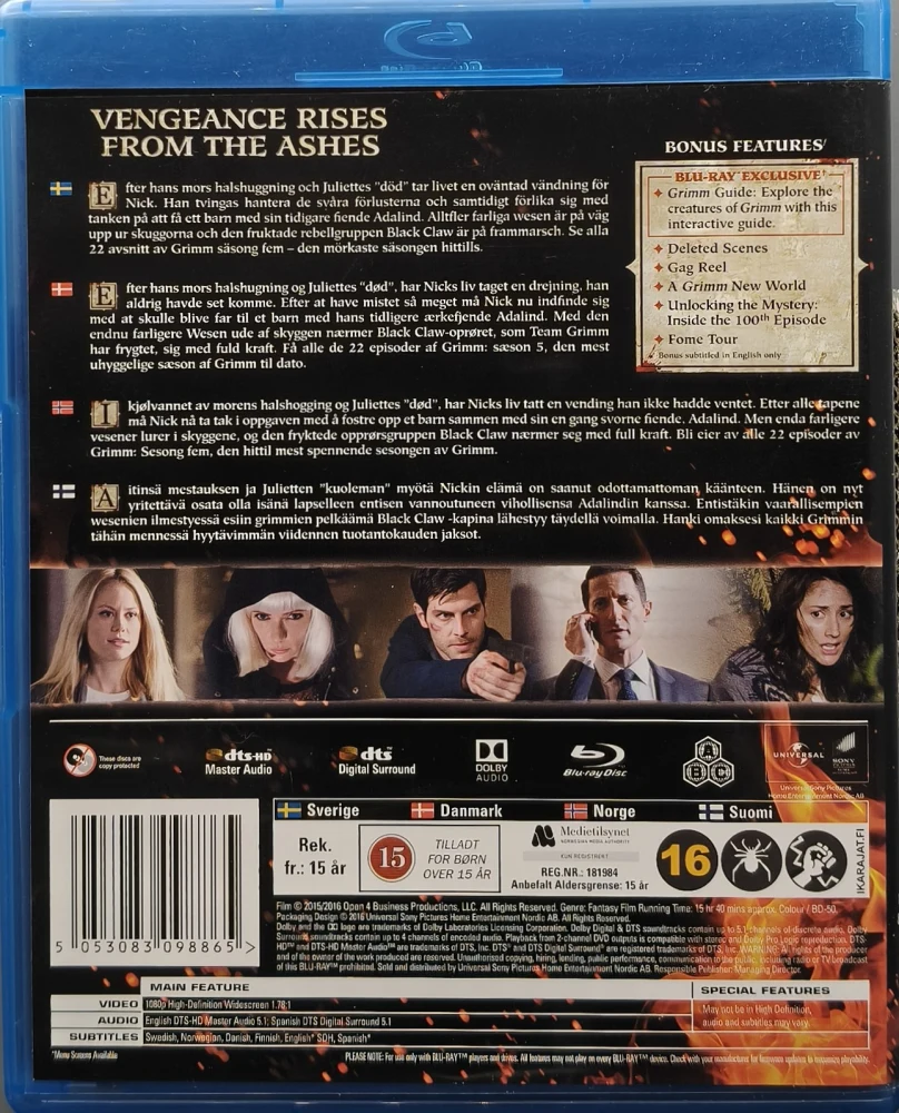 5 BLU-RAY) Grimm: Kausi 5 (2015-2016) SUOMITEKSTIT