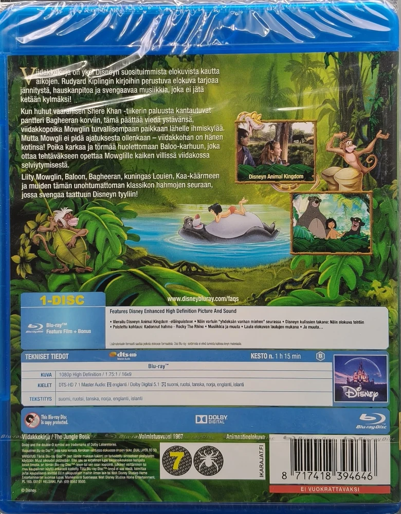 UUSI (BLU-RAY) Disney Klassikko 19: Viidakkokirja (1967) SUOMIKANNET
