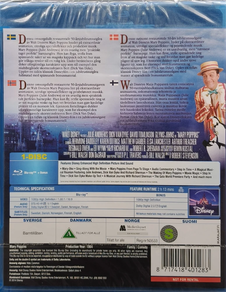 UUSI (BLU-RAY) Maija Poppanen - Mary Poppins (1964)