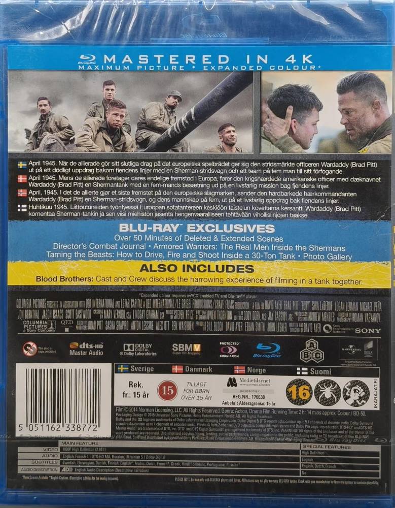 UUSI (BLU-RAY) Brad Pitt: Fury (2014) SUOMITEKSTIT
