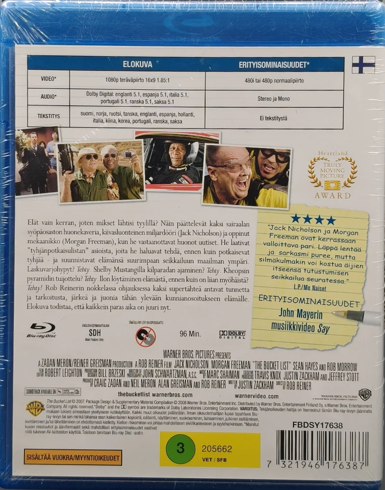 UUSI (BLU-RAY) Jack Nicholson: Nyt Tai Ei Koskaan - The Bucket List (2007) SUOMIKANNET