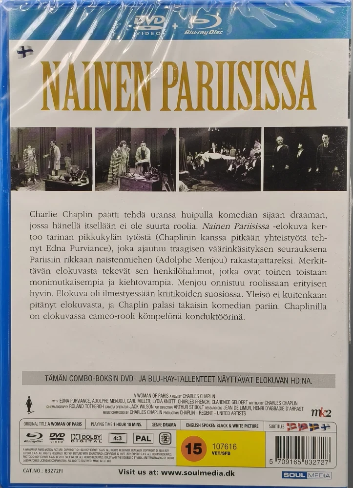 UUSI (BLU-RAY+DVD) Charlie Chaplin:  Nainen Pariisissa