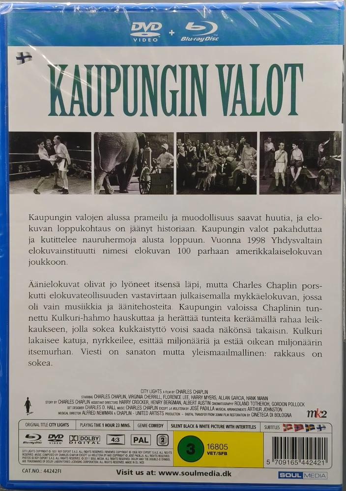 UUSI (BLU-RAY+DVD) Charlie Chaplin: Kaupungin valot