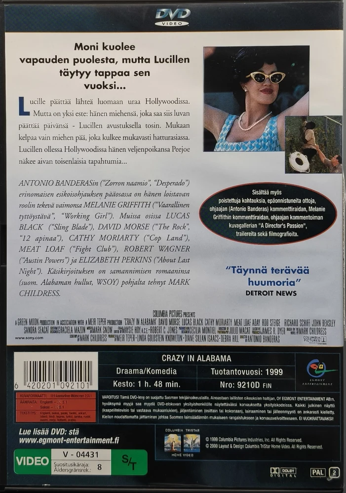 DVD) Melanie Griffith: Crazy In Alabama (1999) EGMONT