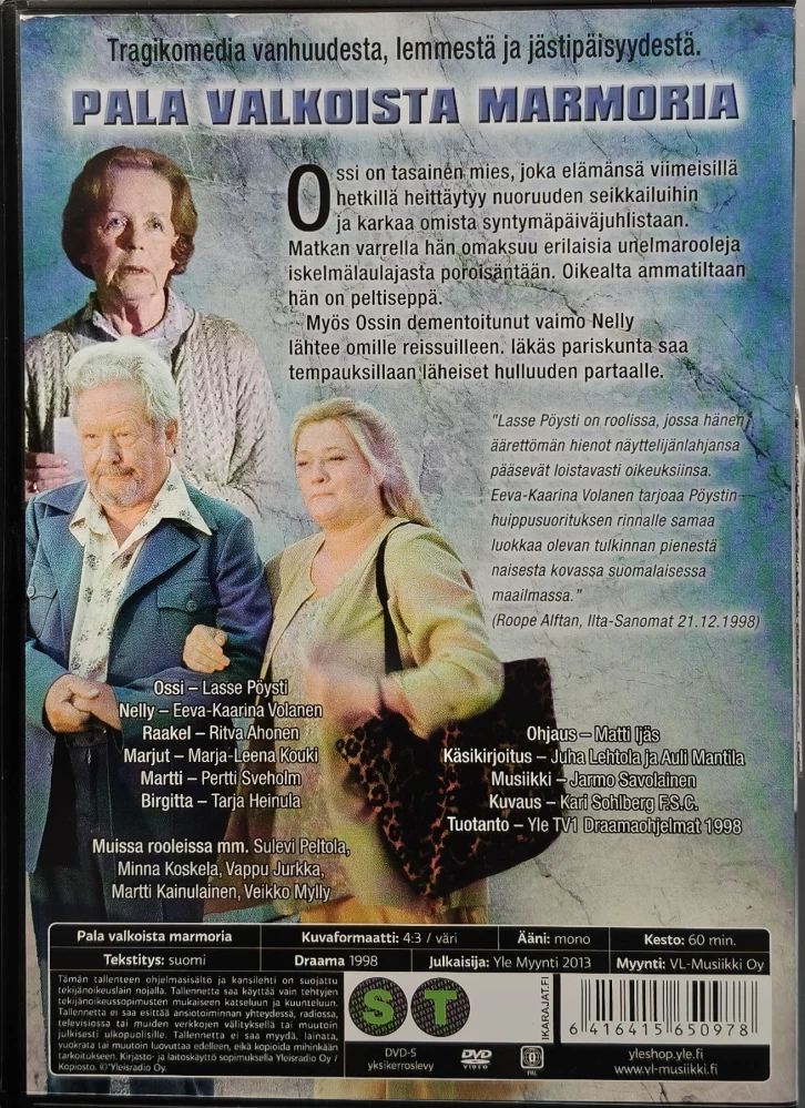 DVD) Matti Ijäs: PALA VALKOISTA MARMORIA (1998) Lasse Pöysti, Eeva-Kaarina Volanen