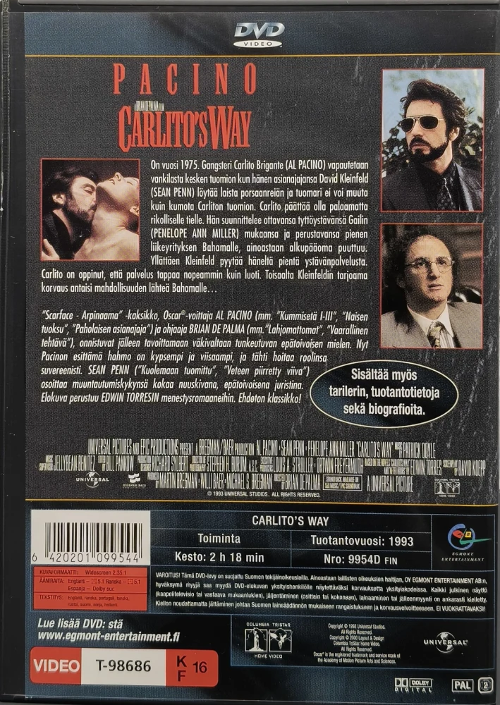DVD) Al Pacino: Carlito's Way (1993) SUOMIKANNET - EGMONT