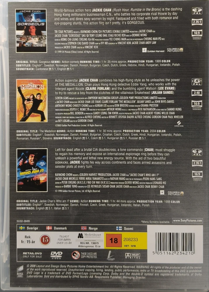 3 DVD) Jackie Chan - One Man Collection - Vol 5 - Gorgeous, Who am I? & The Medallion