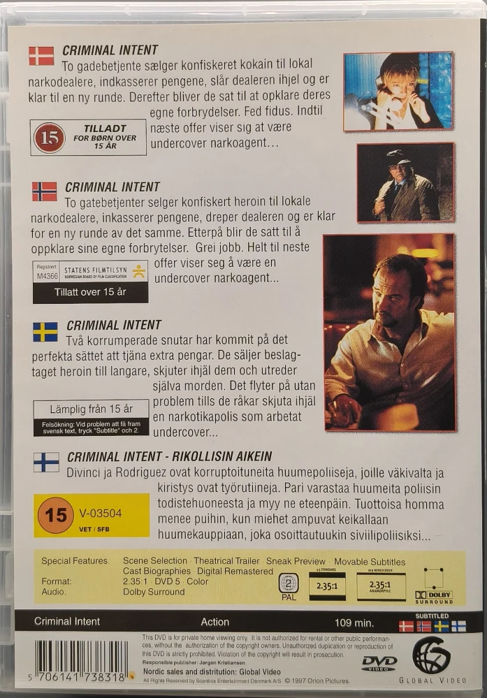 DVD)  Jim Belushi, Tupac Shakur: Criminal Intent - Rikollisin aikein (1997)