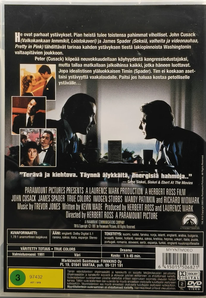 DVD) John Cusack, James Spader: Väritetty Totuus - True Colors (1991) SUOMIKANNET