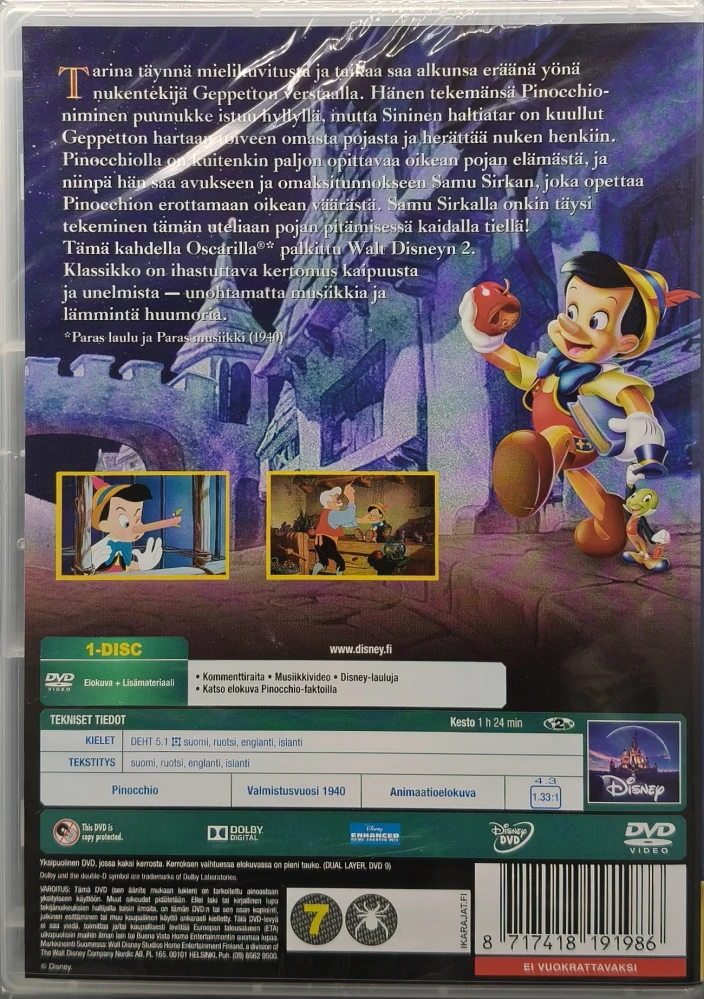 UUSI (DVD) Walt Disney Klassikko 2.  Pinocchio (1940)