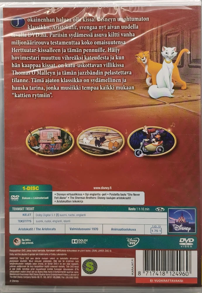 UUSI (DVD) Walt Disney Klassikko 20.  Aristokatit (1970)