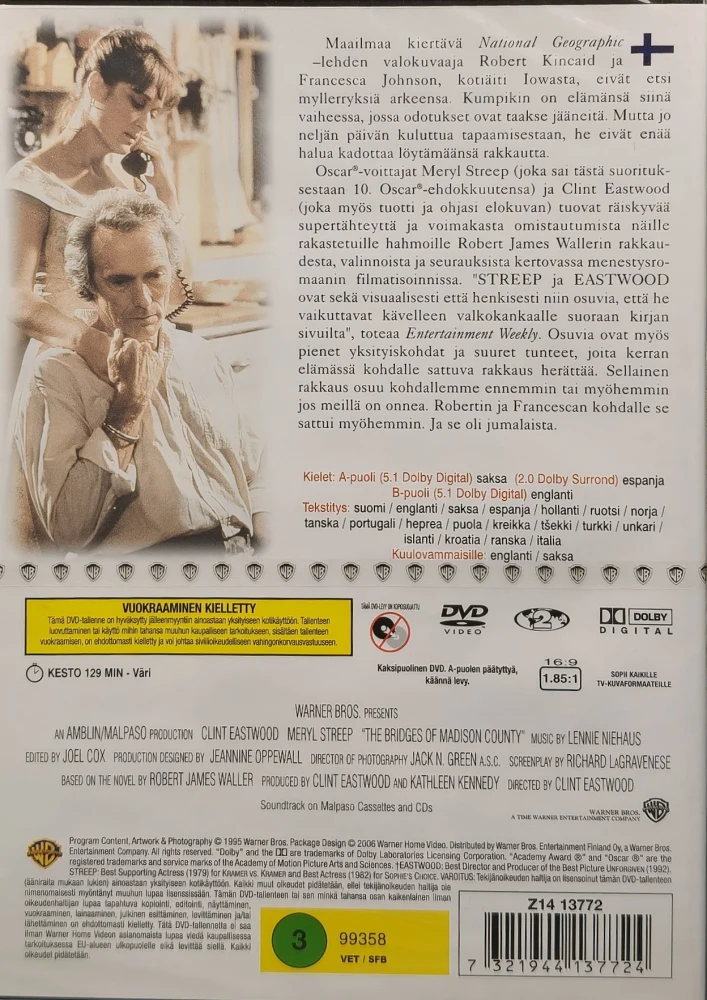 UUSI (DVD) Clint Eastwood, Meryl Streep: Hiljaiset sillat (1995) SUOMIKANNET