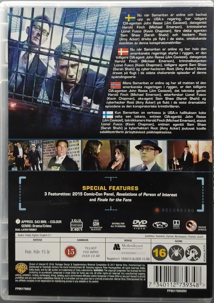 3 DVD) Person of Interest - Kausi 5 - Viimeinen kausi - Final season (2016)