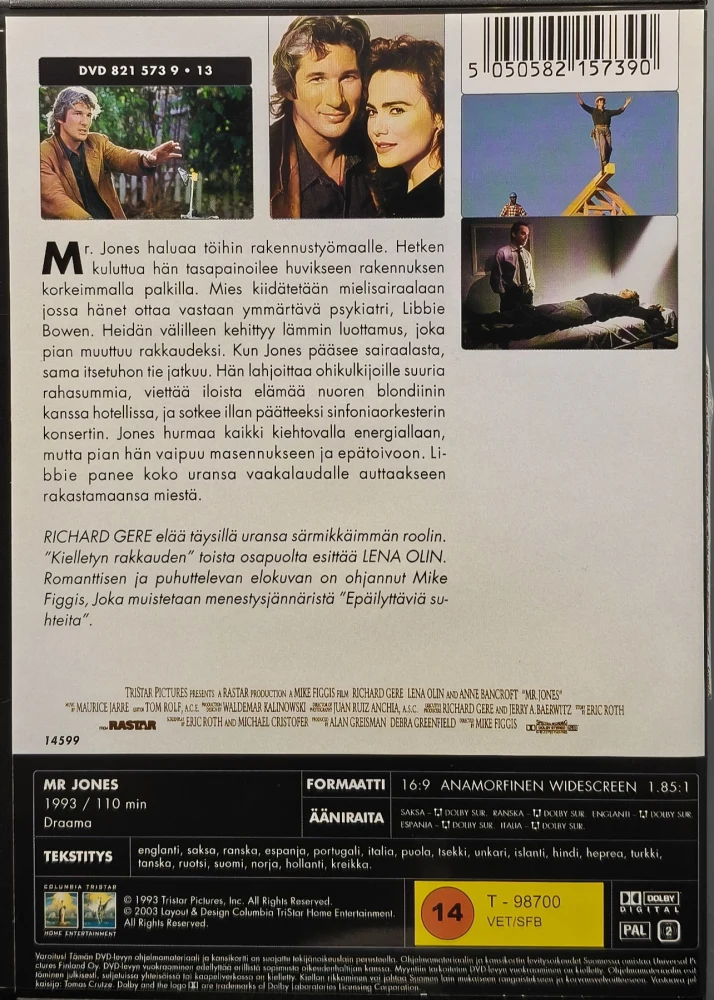 DVD) Richard Gere, Lena Olin: Mr. Jones (1993) SUOMIKANNET