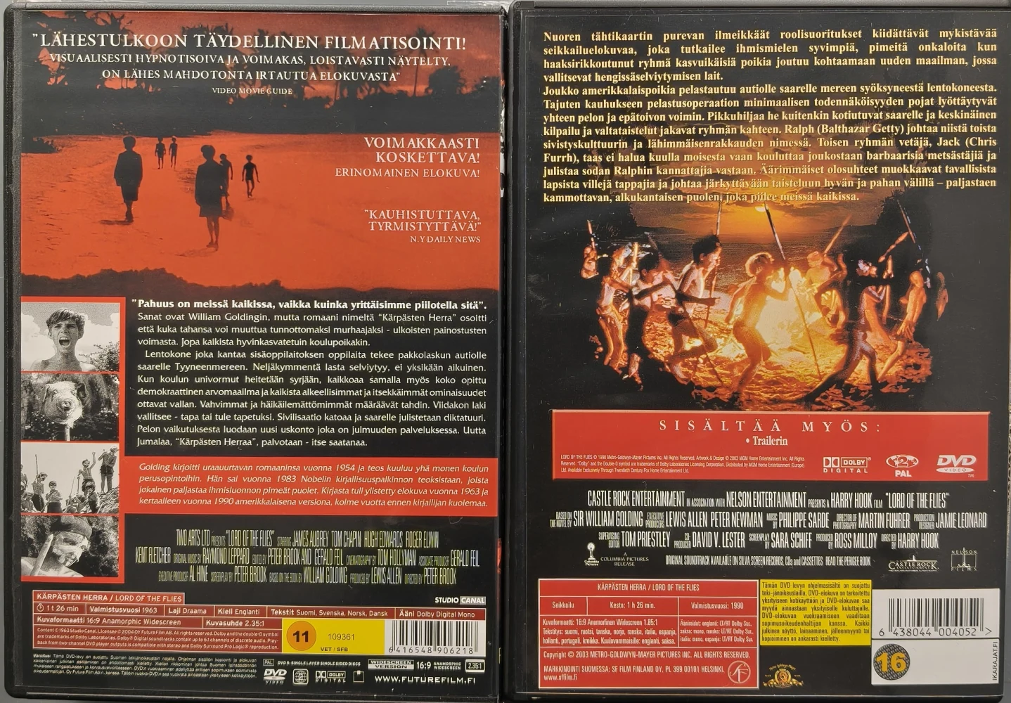 2 DVD) Kärpästen Herra - Lord Of The Flies ( 1963 & 1990) SUOMIKANNET