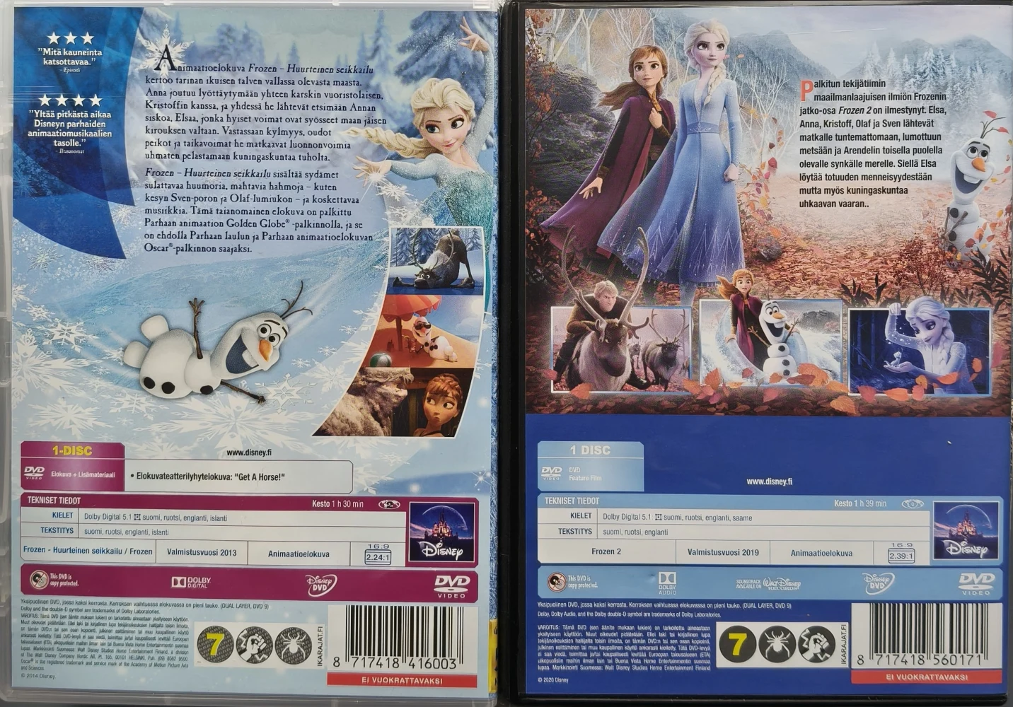2 DVD) Frozen - Huurteinen seikkailu 1 & 2 (2013/2019) SUOMIKANNET