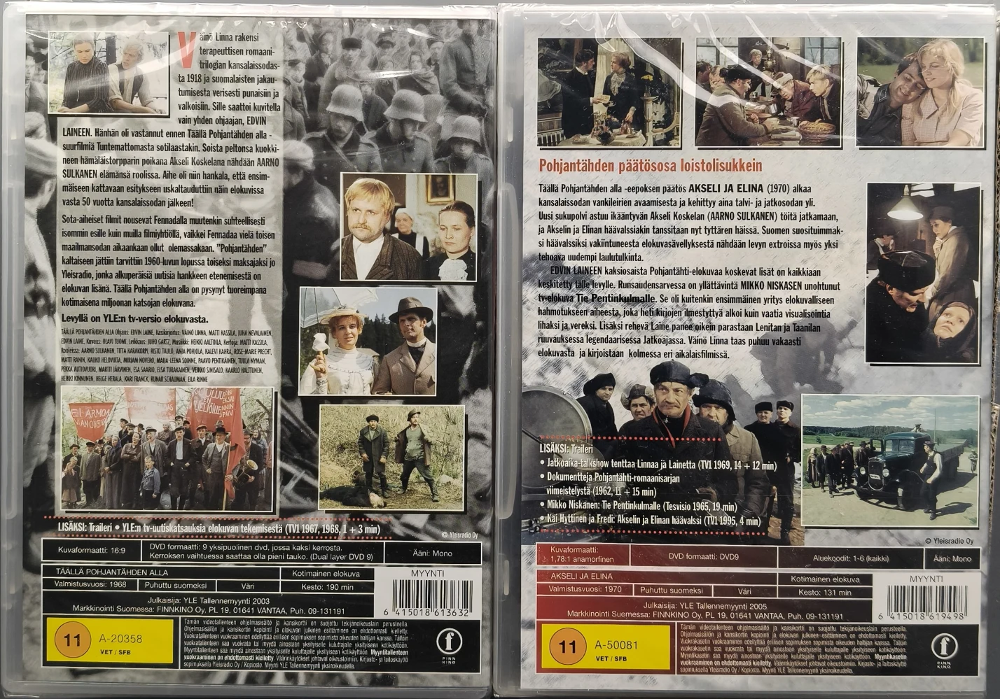UUSI (2 DVD) Edvin Laine: Täällä pohjantähden alla & Akseli ja Elina (1968/1970)