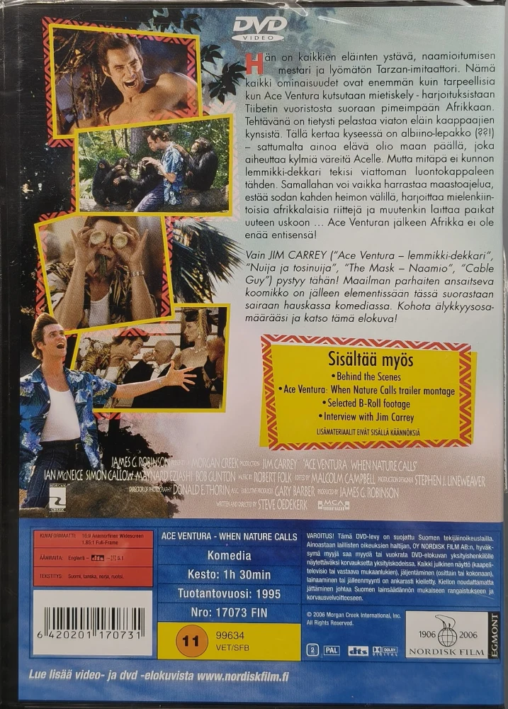 UUSI (DVD) Jim Carrey: Ace Ventura - Luonto Kutsuu (1995) SUOMIKANNET