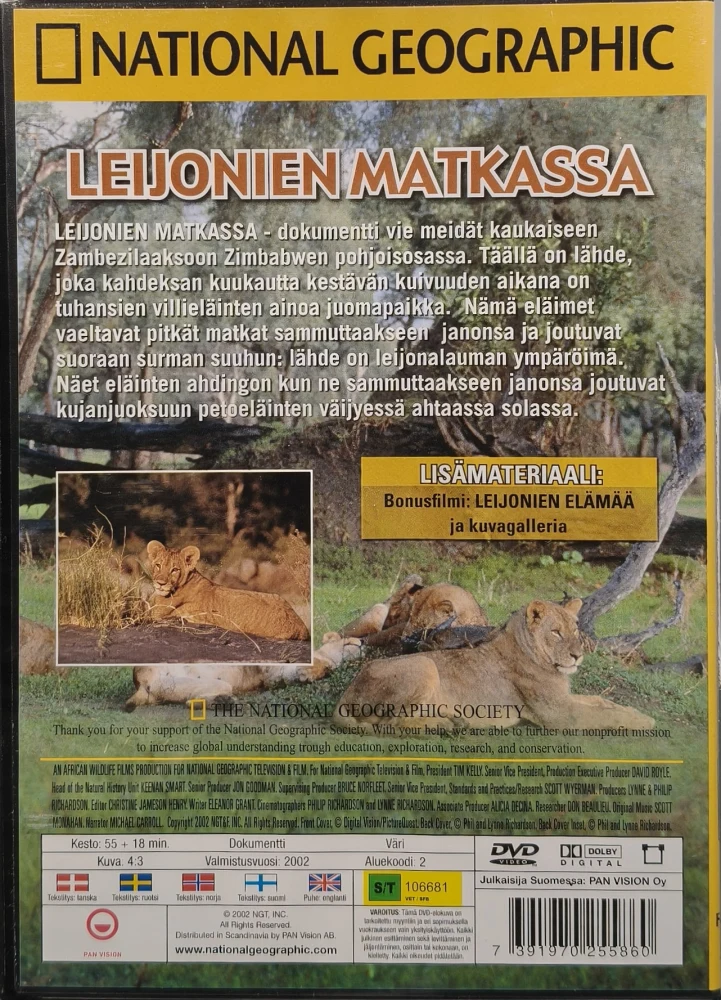 UUSI (DVD) Leijonien matkassa - National Geographic (2002)