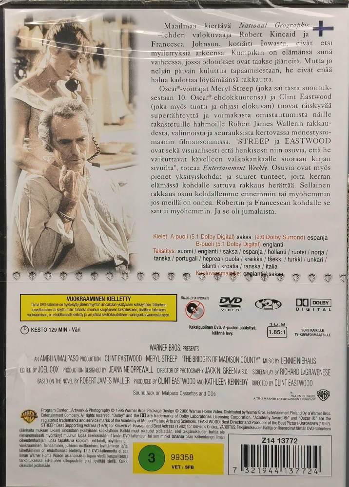 UUSI (DVD) Clint Eastwood, Meryl Streep: Hiljaiset sillat (1995) SUOMIKANNET