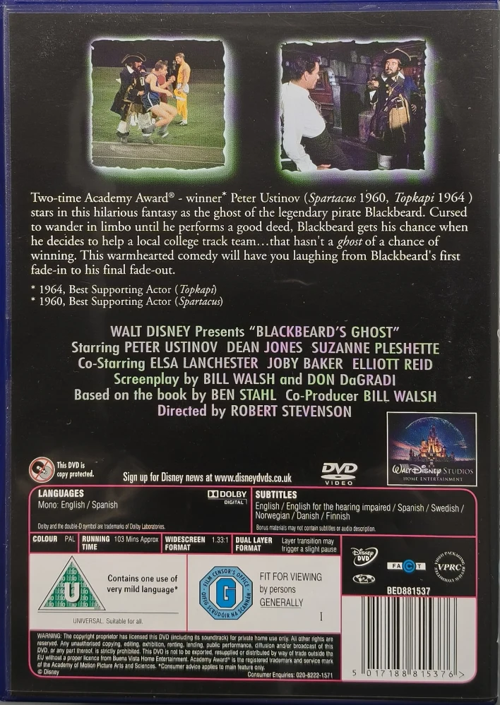 DVD) Merirosvo Mustaparta  - Blackbeard's Ghost (1968) SUOMITEKSTIT