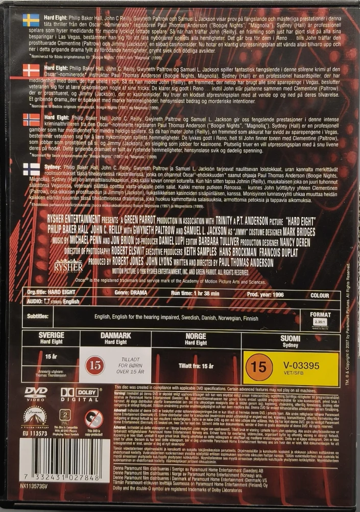 DVD) Hard Eight - Sydney (1996) SUOMITEKSTIT