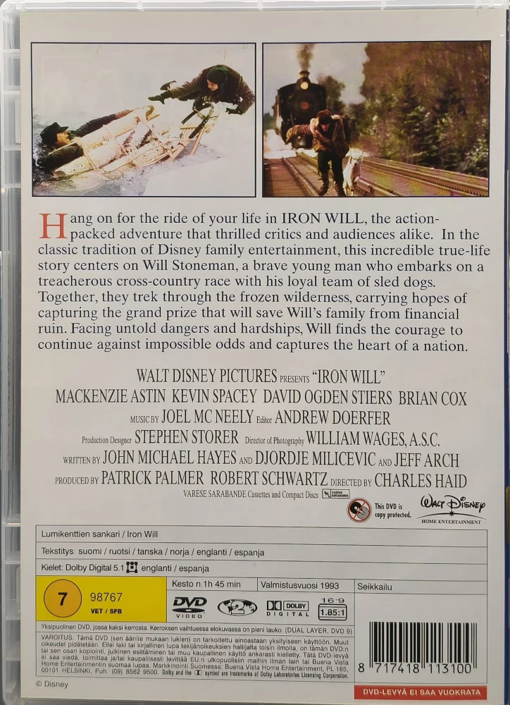 DVD) WALT DISNEY: Iron Will (1994) SUOMITEKSTIT