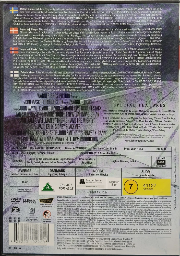 2 DVD) John Wayne: The High and the Mighty - Paluuta ei ole (1954) SUOMITEKSTIT