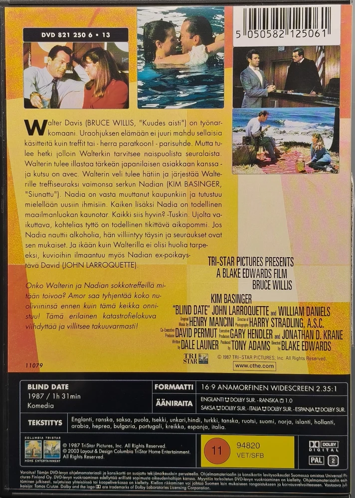 DVD) Bruce Willis, Kim Basinger: Sokkotreffit - Blind Date (1987) SUOMIKANNET