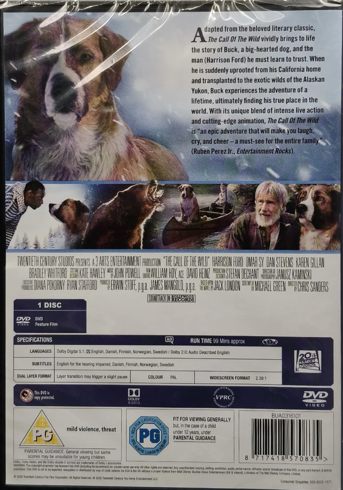 UUSI (DVD) Harrison Ford: THE CALL OF THE WILD - Erämaan kutsu (2020)