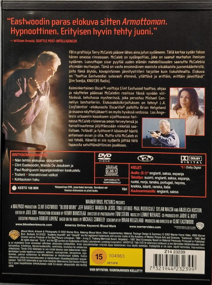 DVD) Clint Eastwood: Verivelka - Blood Work (2002) SUOMIKANNET