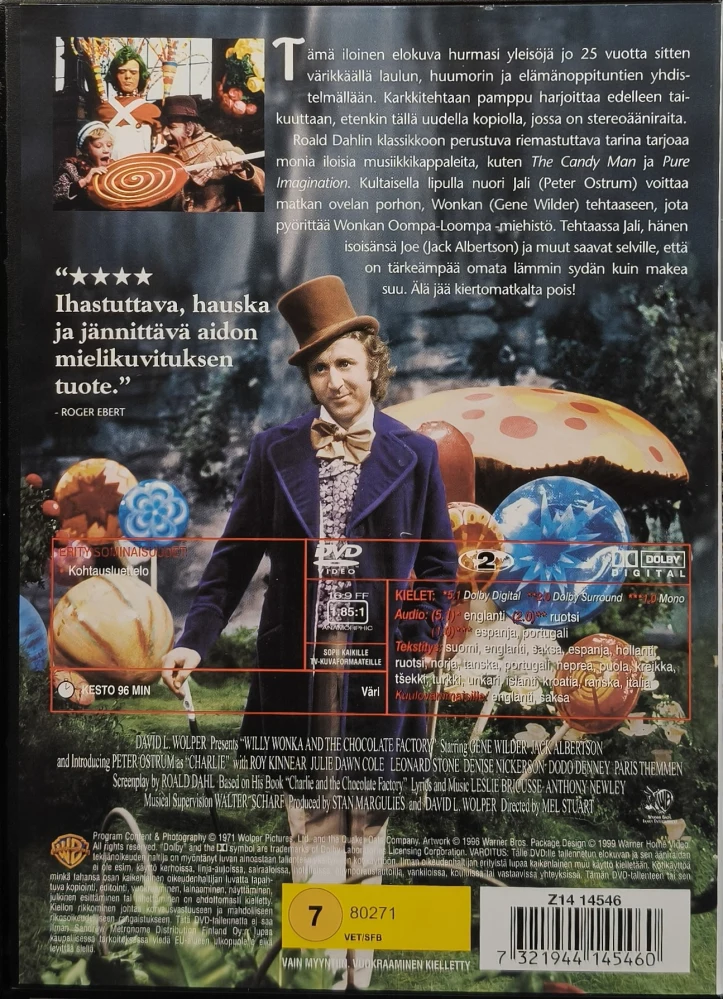 DVD) Jali ja Suklaatehdas - Willy Wonka And the Chocolate Factory (1971) SUOMIKANNET
