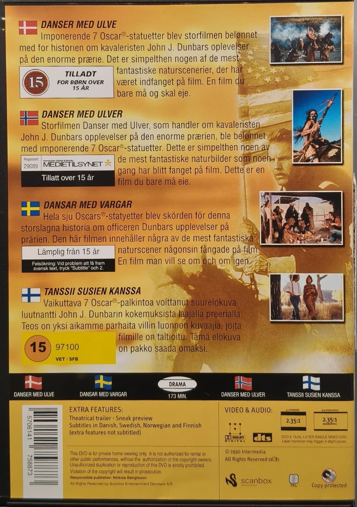 DVD) Dances with Wolves - Tanssii susien kanssa (1990) SUOMITEKSTIT