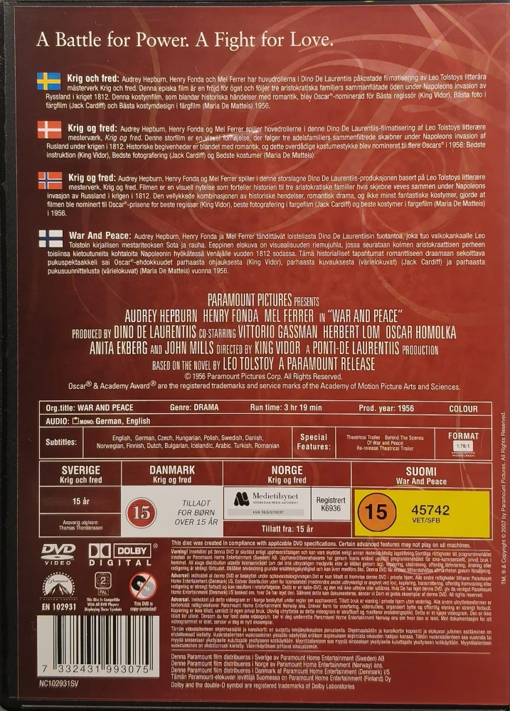 DVD) Audrey Hepburn: War and Peace - Sota ja rauha (1956)