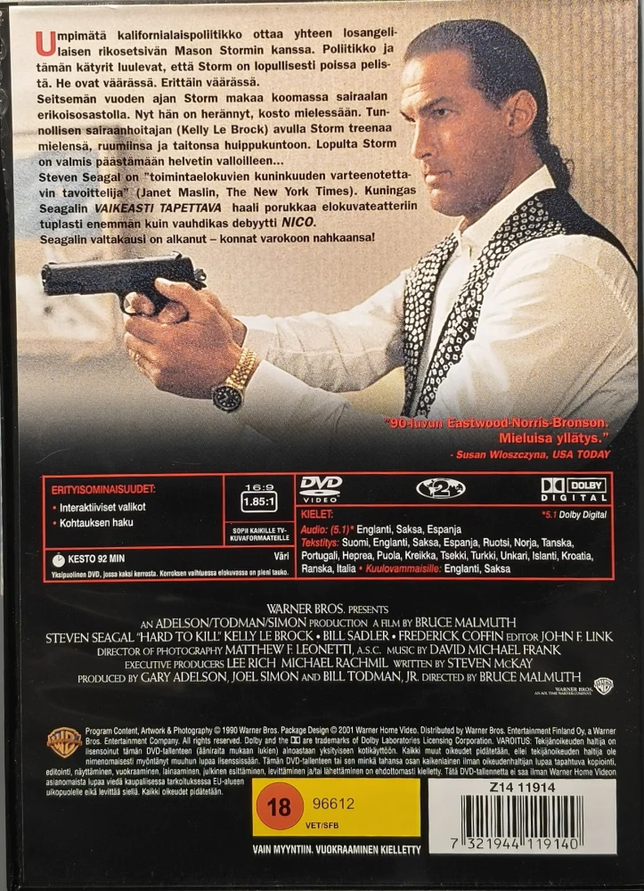 DVD) Steven Seagal: Vaikeasti Tapettava - Hard To Kill (1990) SUOMIKANNET