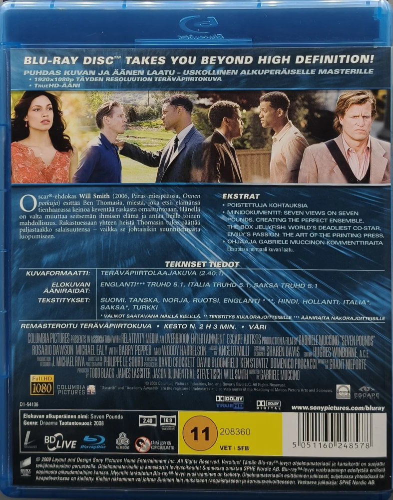 BLU-RAY) Seitsemän Elämää - Seven Pounds (2008) SUOMIKANNET