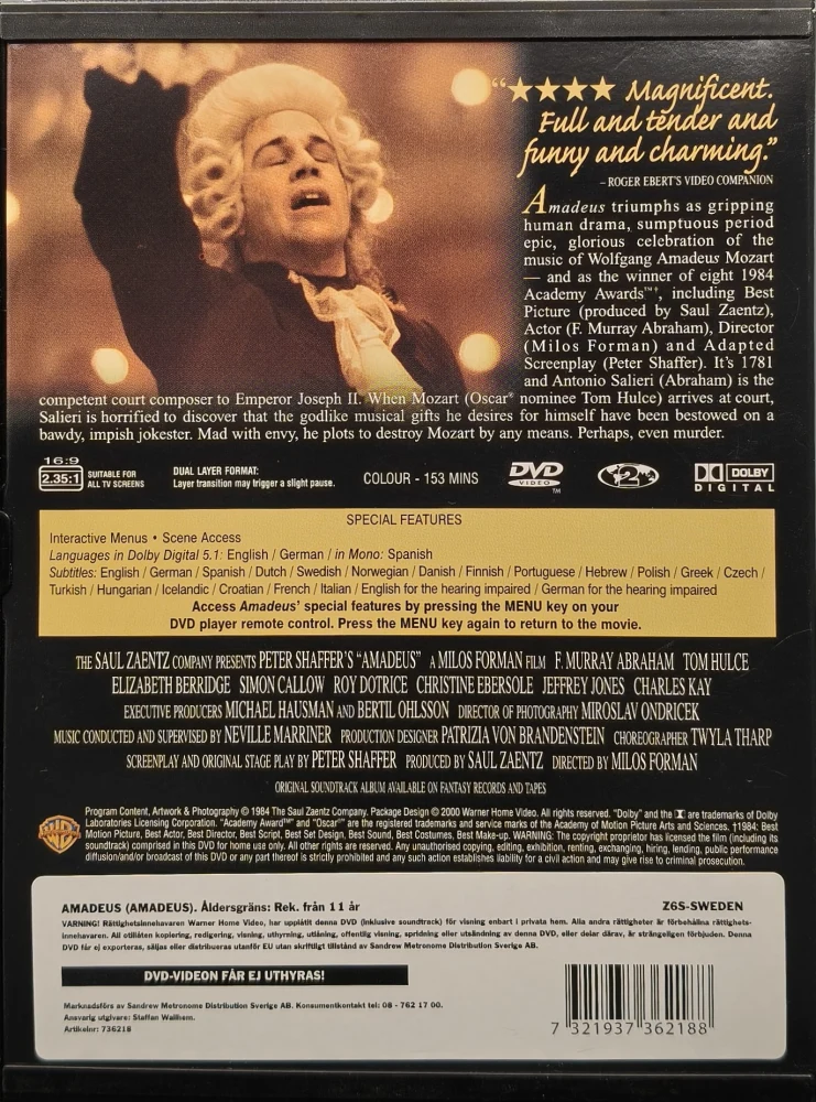 DVD) Milos Forman: Amadeus (1984) SUOMITEKSTIT
